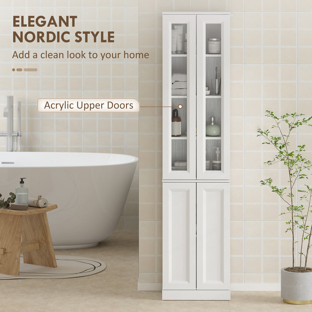 Meuble de Salle de Bain 6 niveaux, Meuble de Rangement avec 4 Portes à Fermeture Douce et Étagères Réglables, Blanc-7