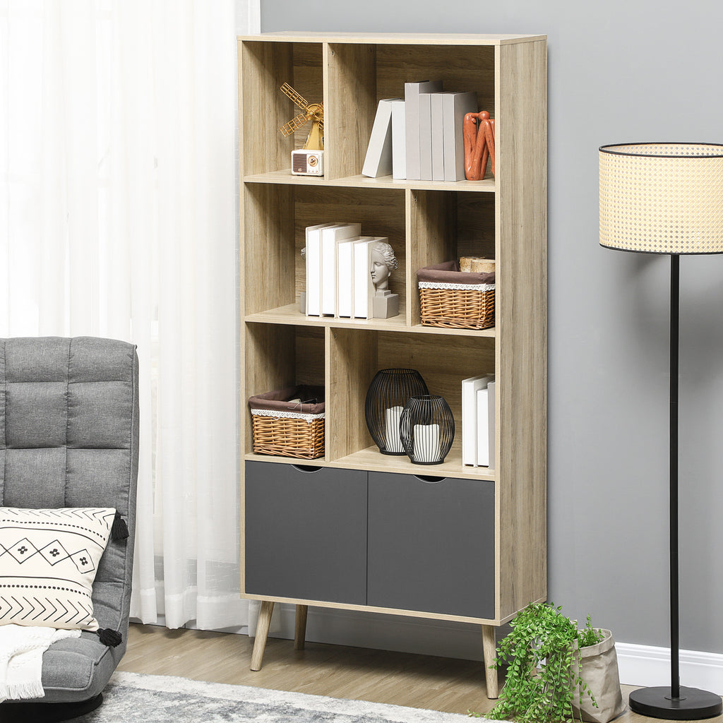 Bibliothèque étagère meuble de rangement placard 6 étagères dim. 80L x 35l x 180H cm naturel et gris foncé-9