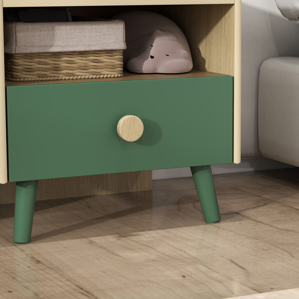 Table de chevet enfant table de nuit enfant avec tiroir et niche, petite table d'appoint en bois pour chambre d'enfant-9