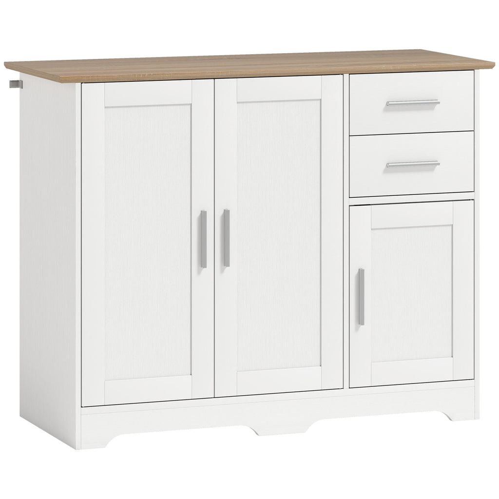 Buffet salon, meuble de rangement avec 2 tiroirs, 3 portes et étagère réglable, 100 x 40 x 78 cm, blanc et bois naturel-0