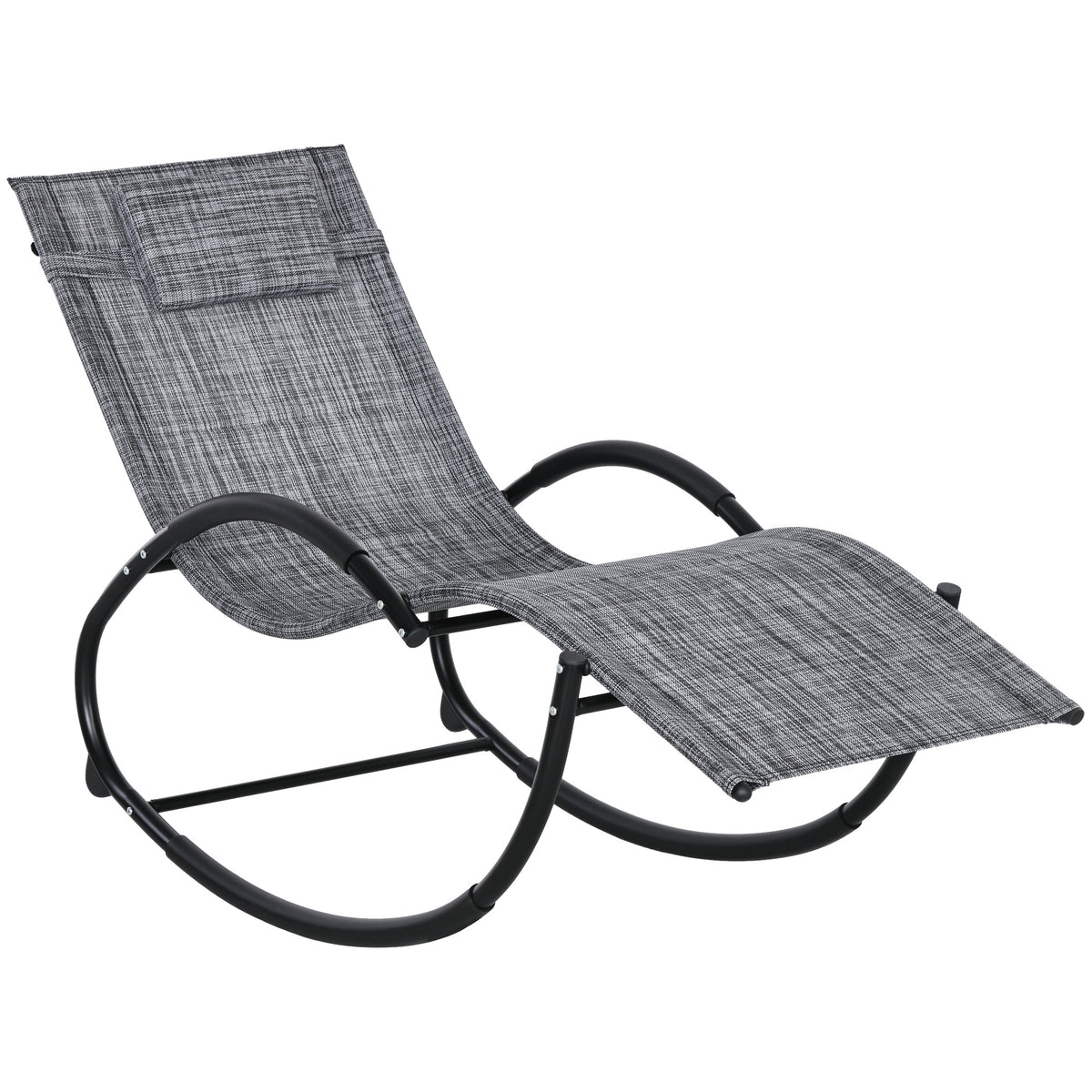 Chaise longue à bascule avec tétière utilisation extérieure intérieure gris chiné-0