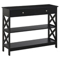 Table de console table d'entrée style table de drapier néo-rétro 2 tiroirs 2 étagères dim. 100L x 30,5l x 80H cm en bois noir-0