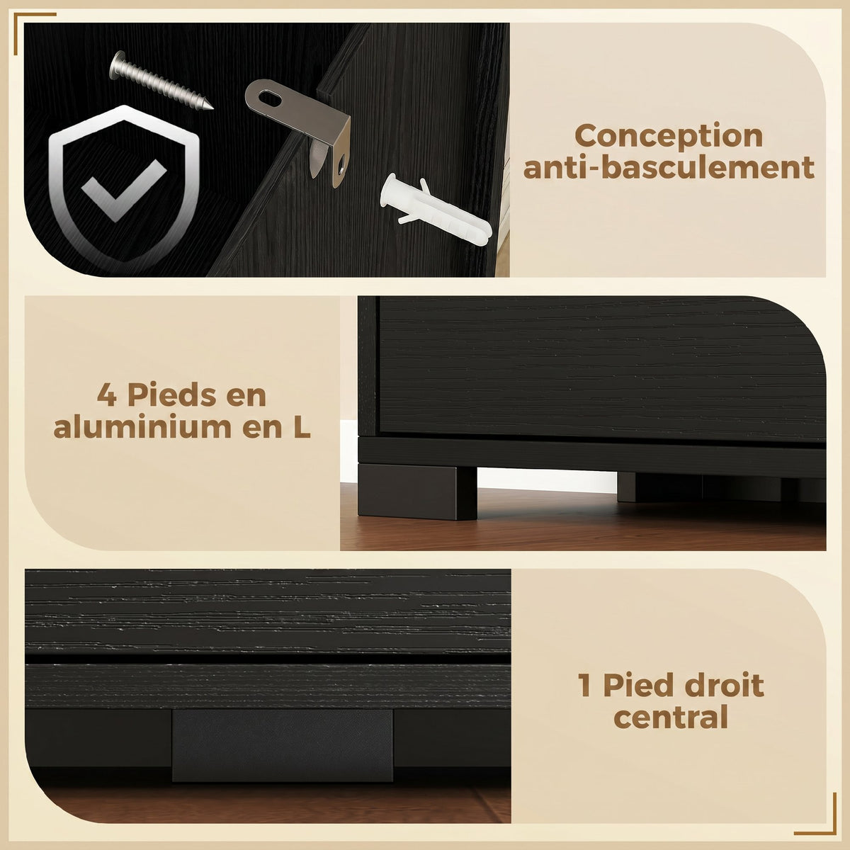 Meuble à chaussures 16 paires armoire à chaussures 4 tiroirs rabattables 2 portes en miroir étagères réglables noir-6