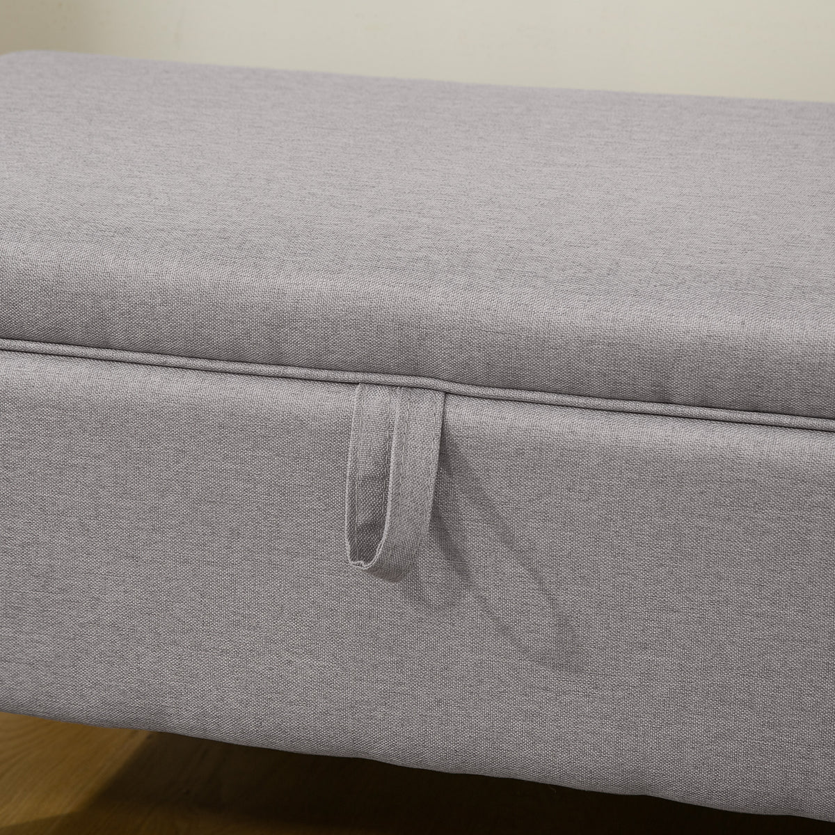 Banc de rangement, bout de lit, repose-pieds rembourré en lin avec pieds en bois de caoutchouc, 71x37x36cm, gris clair-8