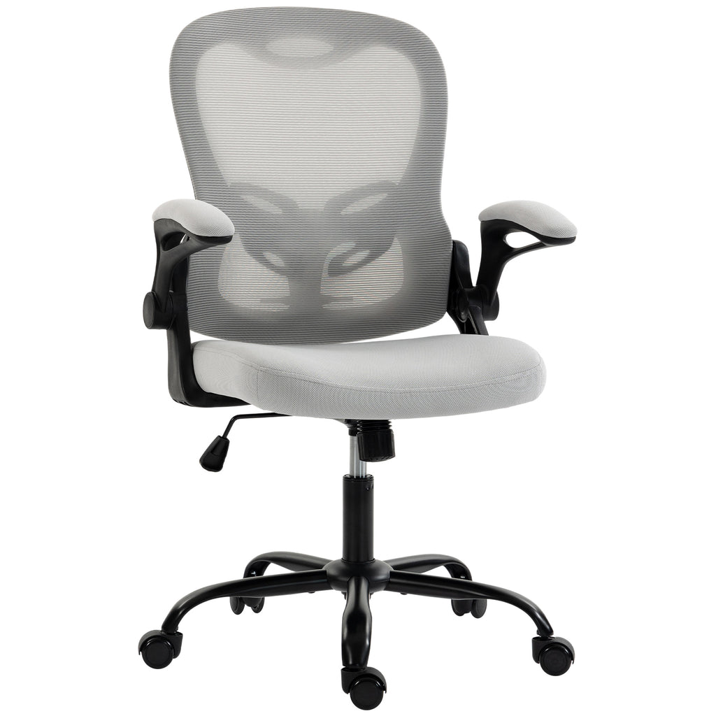 Chaise Bureau Ergonomique, Fauteuil de Bureau Maille, Accoudoirs Relevables, Hauteur Réglable, Fonction Bascule, Gris-0