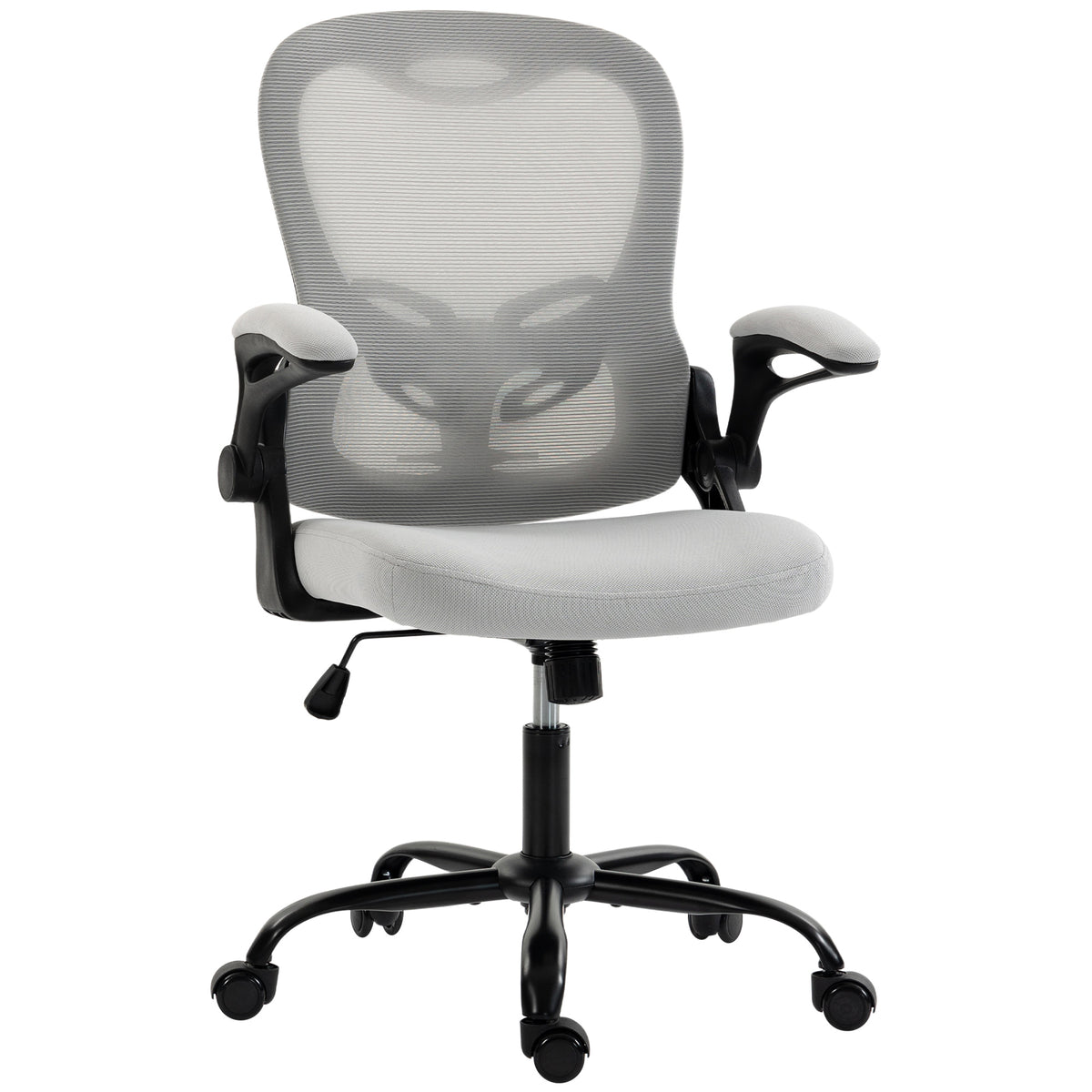 Chaise Bureau Ergonomique, Fauteuil de Bureau Maille, Accoudoirs Relevables, Hauteur Réglable, Fonction Bascule, Gris-0
