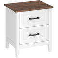 Table de chevet, table de nuit avec 2 tiroirs, plateau effet bois, style rustique, pour chambre à coucher, salon, blanc-0