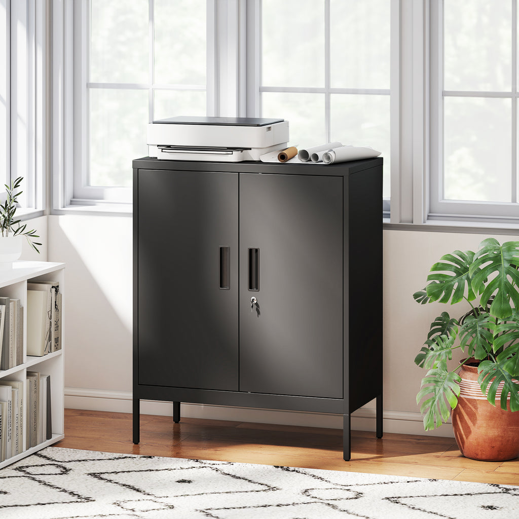 Armoire de Bureau Métallique, 80 x 40 x 100 cm, Meuble de Rangement, Serrure, 2 Portes et 2 Étagères Réglables, Noir-1