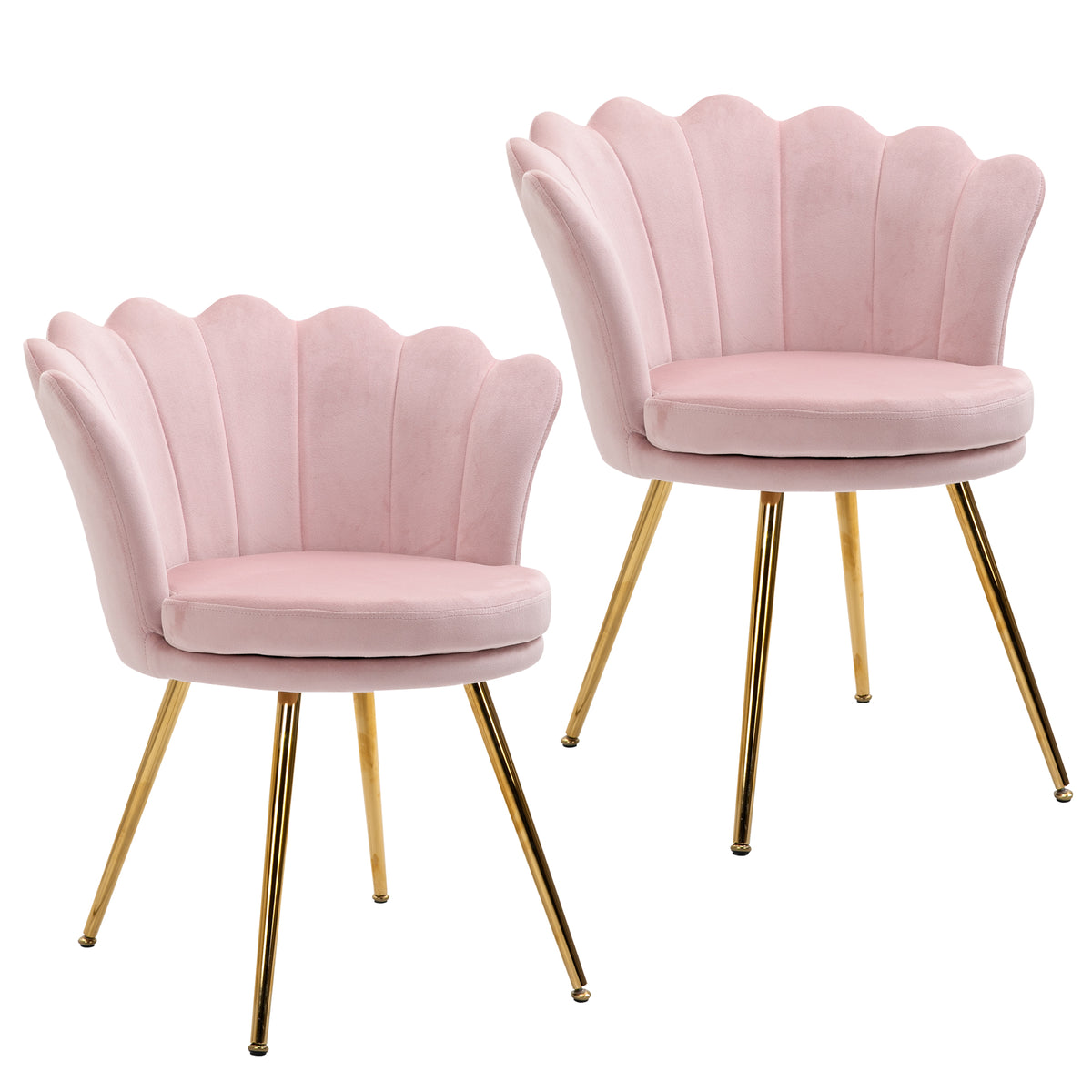 Lot de 2 fauteuil coquillage Fauteuil rose Fauteuil de salon Chaise en velours pieds métal dorés effilés dim. 67l x 64P x 77H cm rose-0