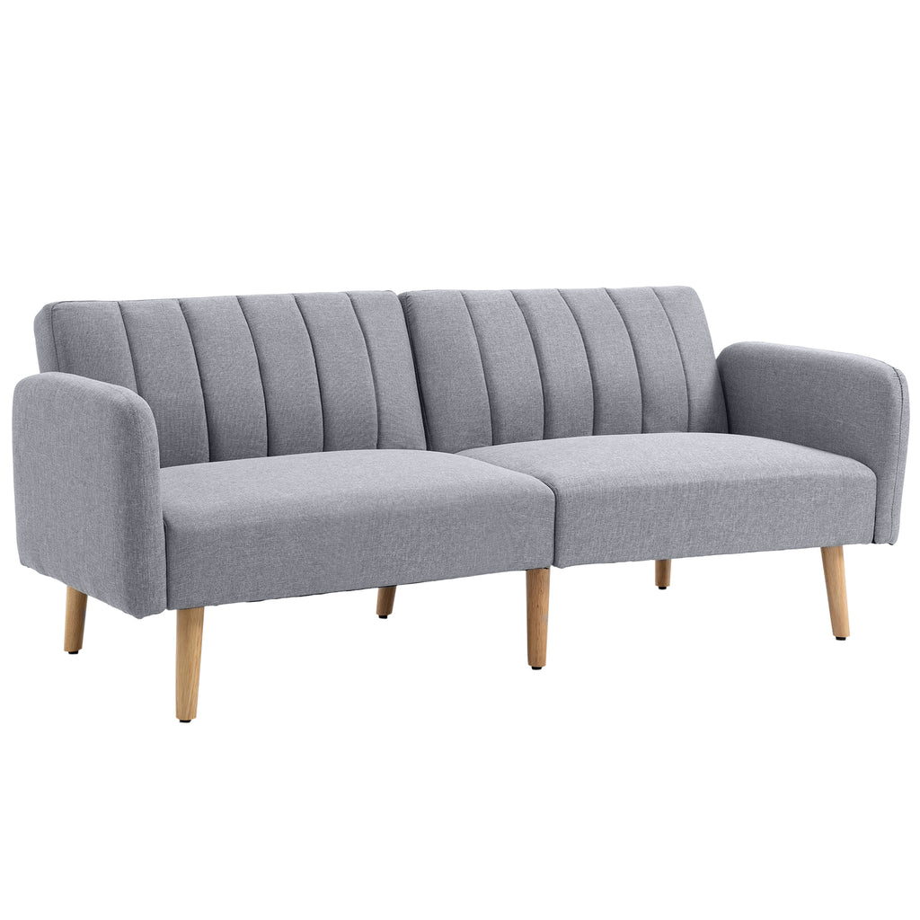 Canapé Convertible 2 Places Design scandinave Dossier inclinable 3 Positions Pieds Bois Tissu Aspect Lin Gris-0