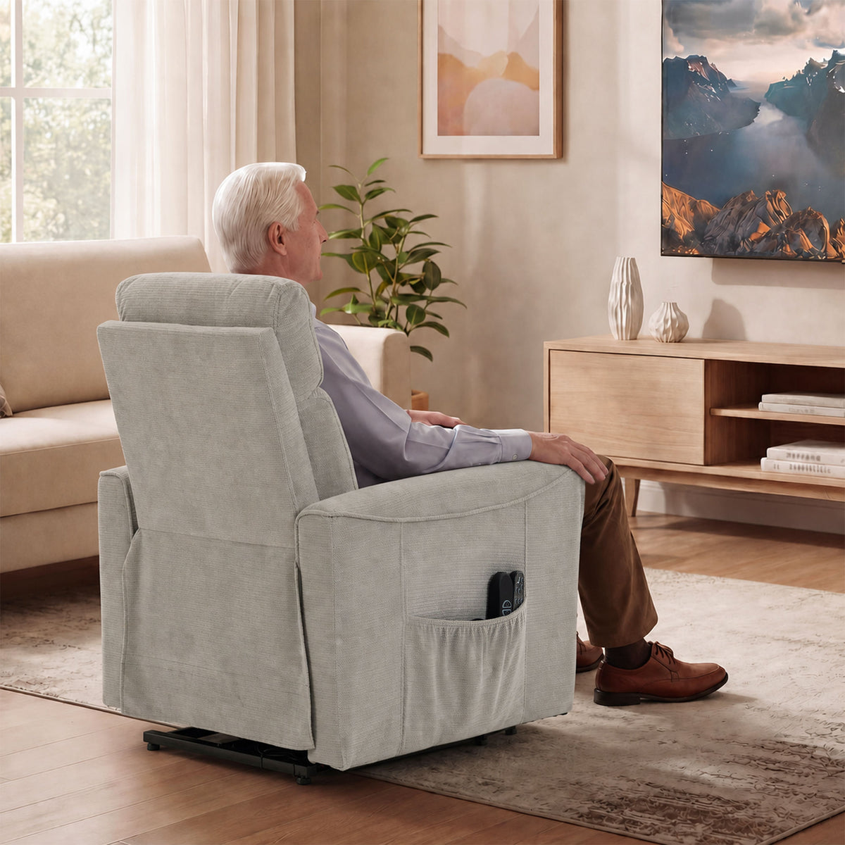 Fauteuil Releveur Électrique Massage Vibration et Chaleur, Fauteuil Relax Électrique, Dossier Inclinable, Chenille, Gris-8