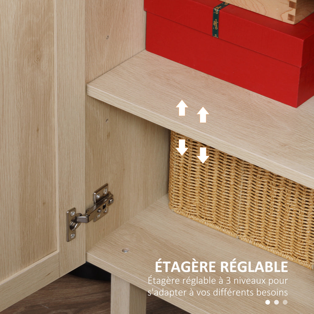 Buffet Meuble de Rangement Placard 3 Portes avec étagère réglable Effet cannage Style bohème - 136 x 41 x 70 cm-5