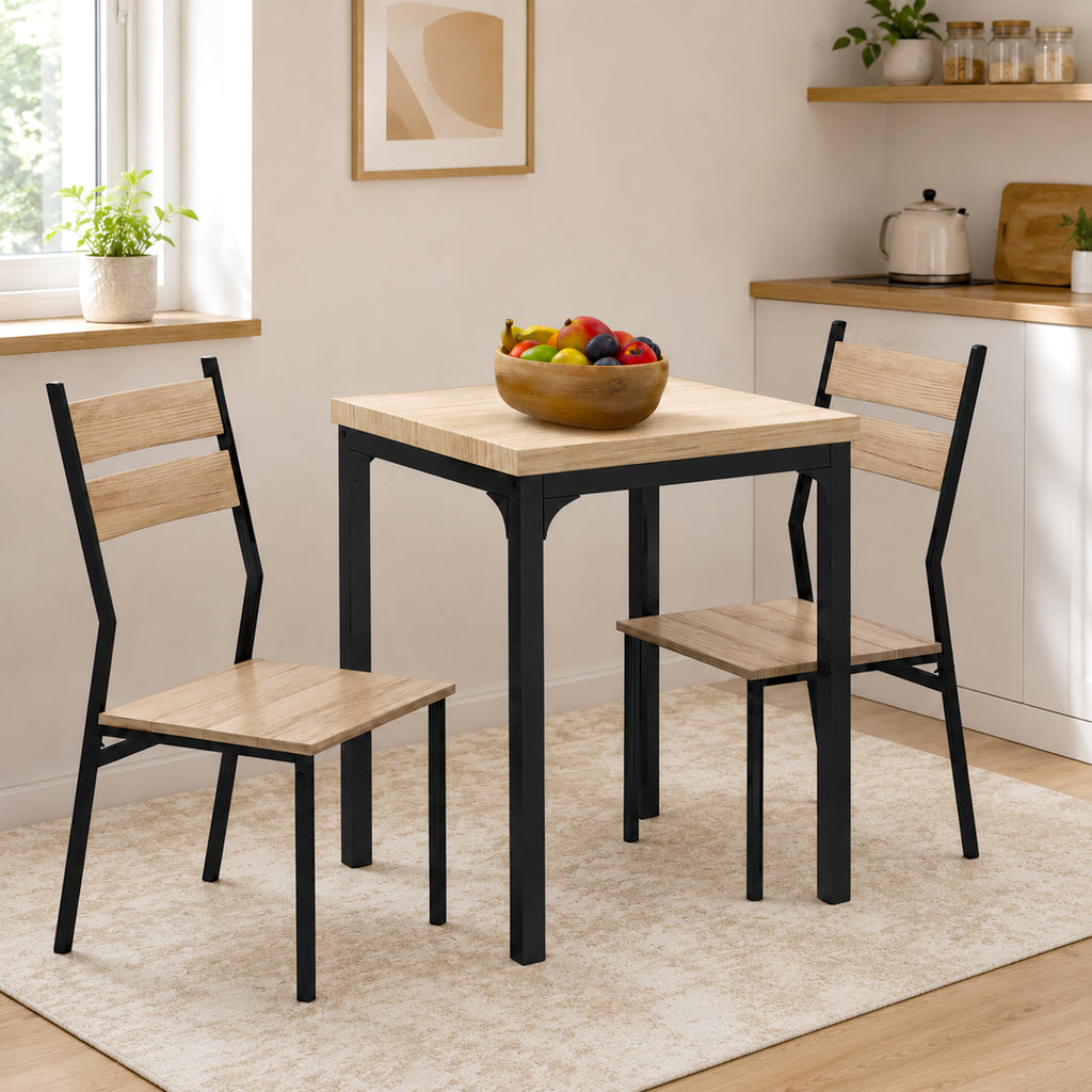 Ensemble table et chaises pour 2 personnes, table de cuisine avec chaises, table à manger 3 pièces avec 2 chaises encastrables, pour cuisine salon maison, bois de chêne clair-1