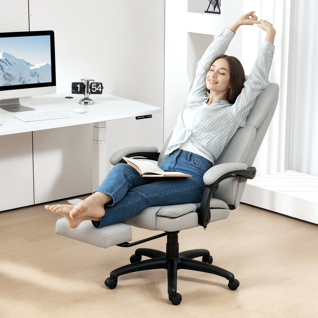 Fauteuil de bureau massant, chaise de bureau avec hauteur réglable, dossier inclinable et télécommande filaire, gris-1