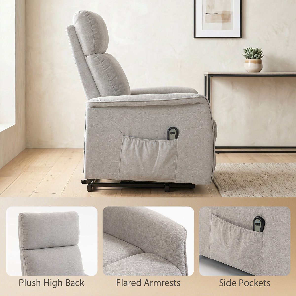 Fauteuil Releveur Électrique, Fauteuil Relax Électrique en Chenille avec Coussin à Ressorts, Dossier Inclinable, Gris-7
