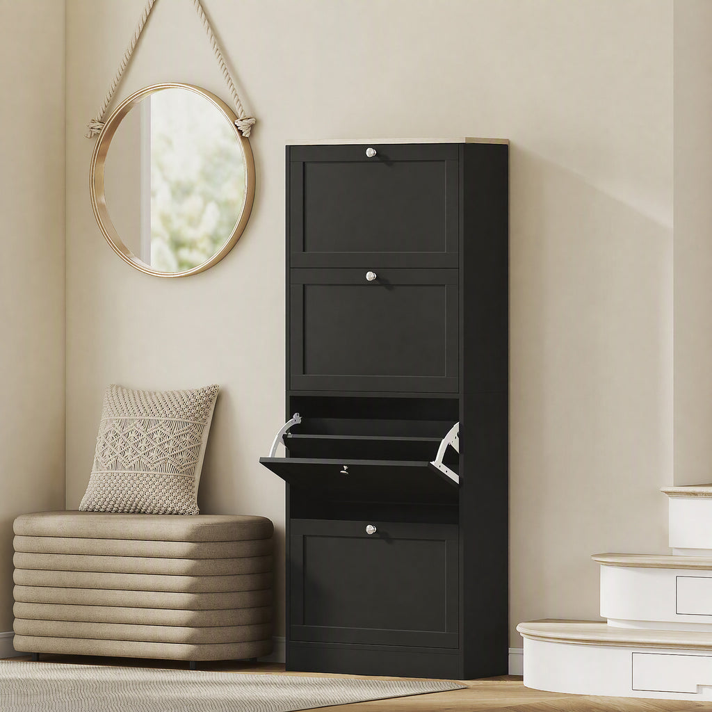 Meuble à chaussures 24 paires, armoire à chaussures avec 4 tiroirs rabattables, étagères réglables, 60x23,5x153cm, noir-1