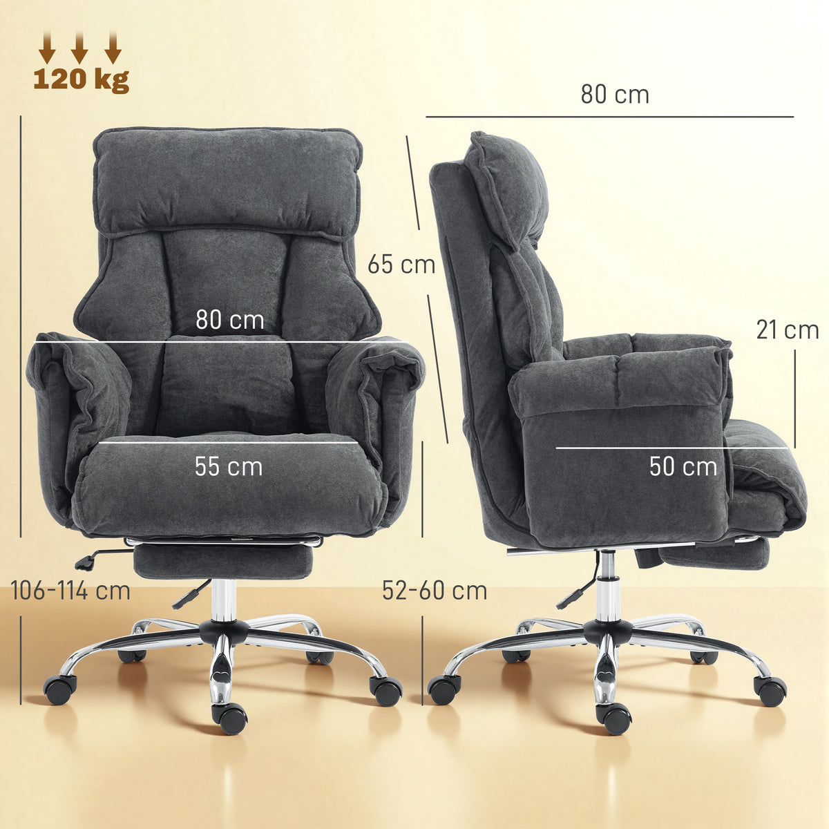 Chaise Bureau Ergonomique, Fauteuil de Bureau Inclinable, Hauteur Réglable, Appui-tête, Dossier Haut, Gris Foncé-2