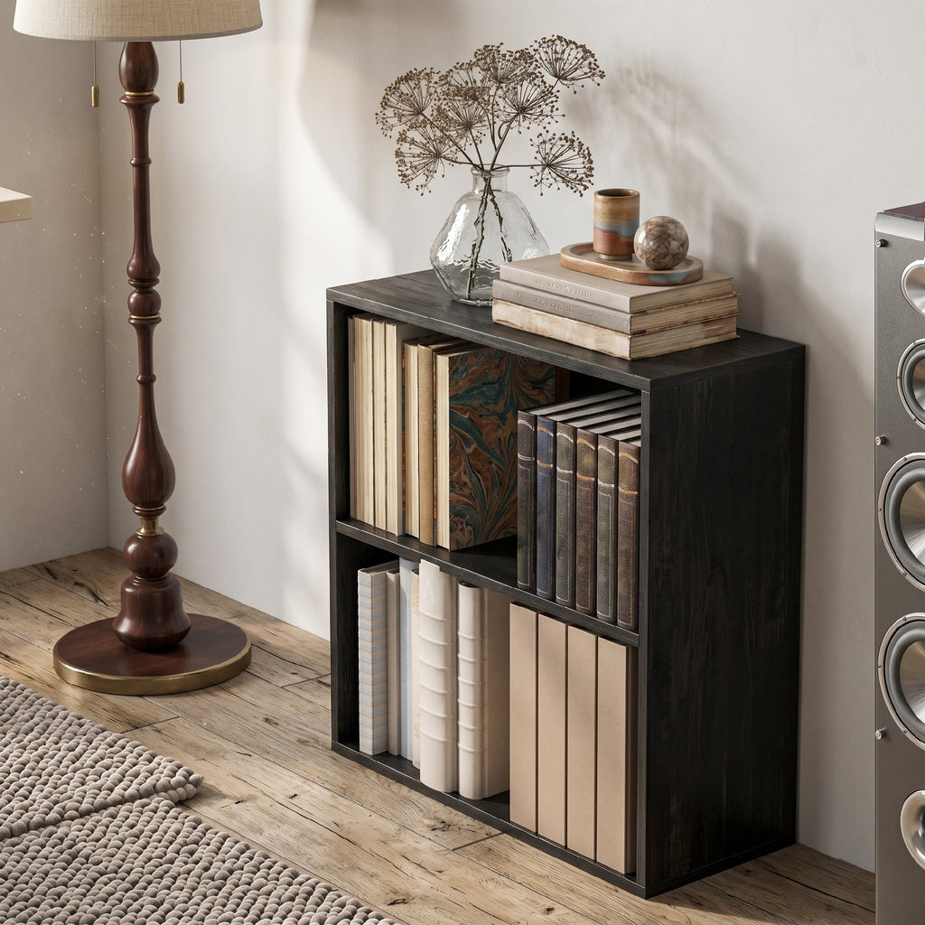 Bibliothèque étagère de rangement avec 2 compartiments et étagère réglable, 60 x 24 x 63 cm, noir-6