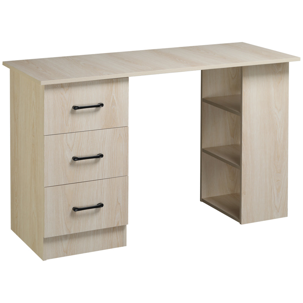 Bureau 120 x 50 cm avec étagères et tiroirs, pour petit espace, bureau à domicile, chambre à coucher, couleur bois-0