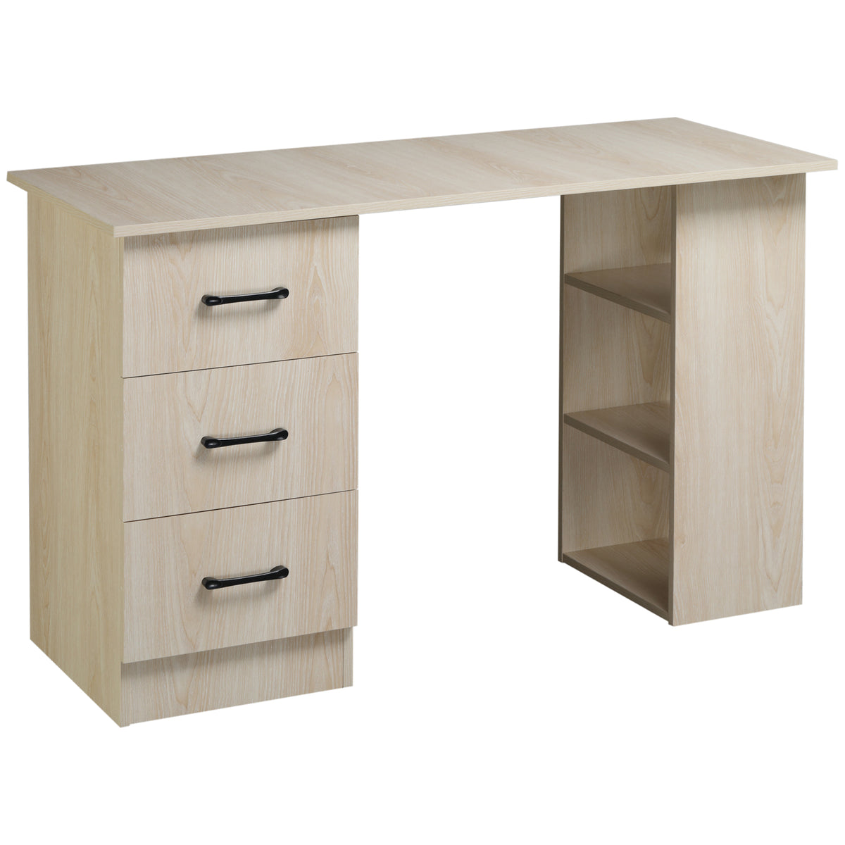 Bureau 120 x 50 cm avec étagères et tiroirs, pour petit espace, bureau à domicile, chambre à coucher, couleur bois-0