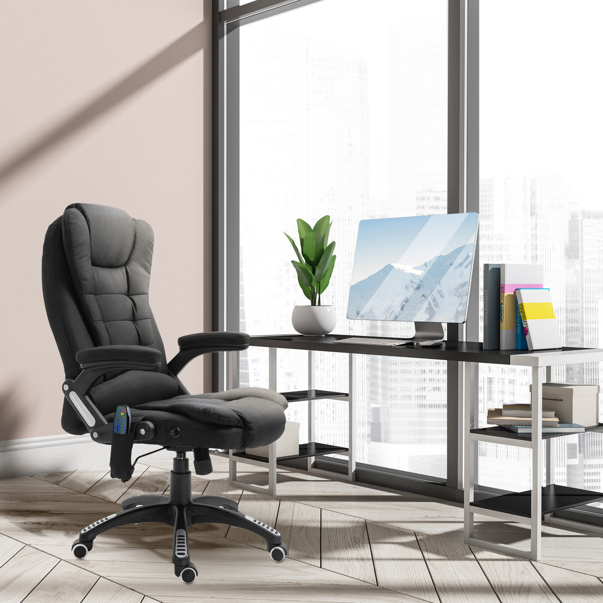 Fauteuil de bureau massant et chauffant, chaise de bureau, chaise ergonomique avec hauteur réglable, dossier-9