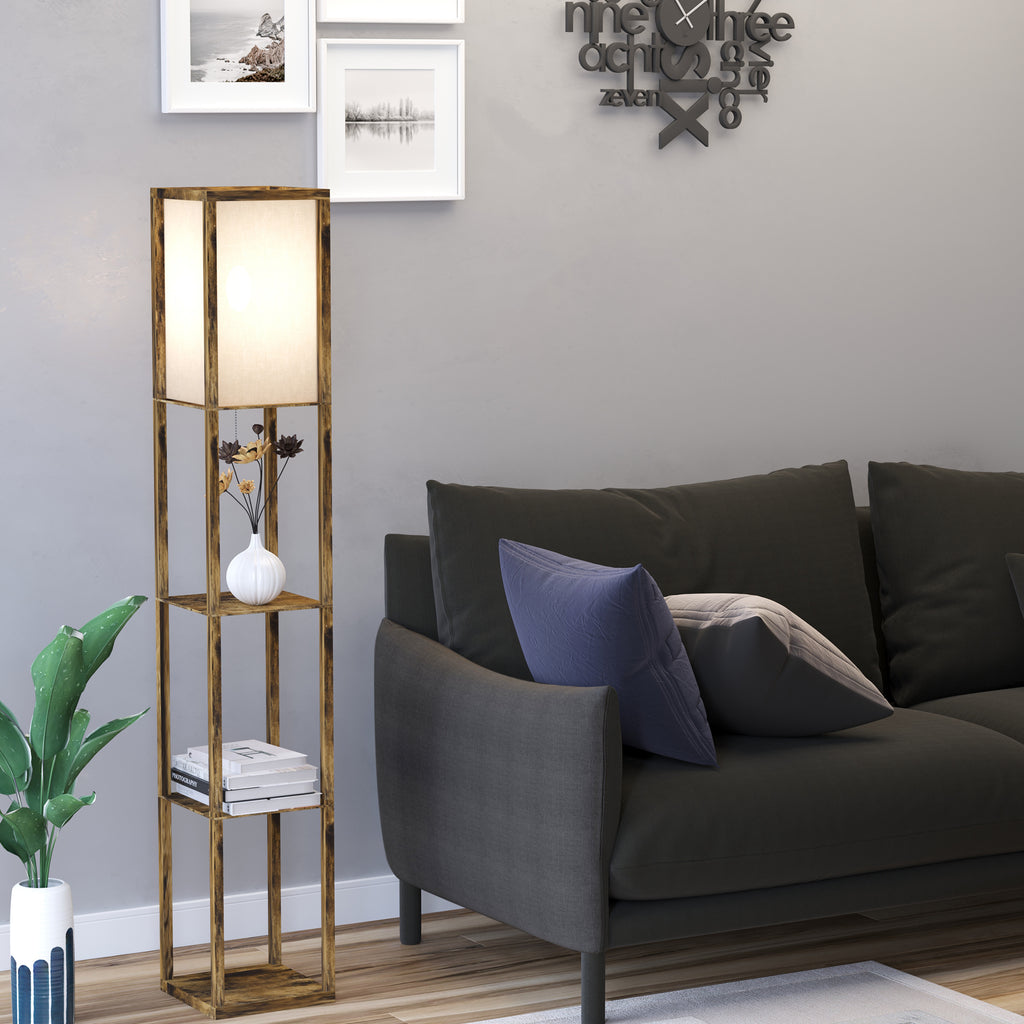 Lampadaire étagère Lampe étagère 26L x 26l x 160H cm 3 étagères 4 Niveaux MDF Blanc et Marron-9