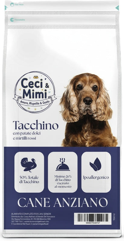 CECI & MIMI DOG - GRAIN FREE SENIOR TACCHINO, PATATE DOLCI & MIRTILLI ROSSI 12 KG.