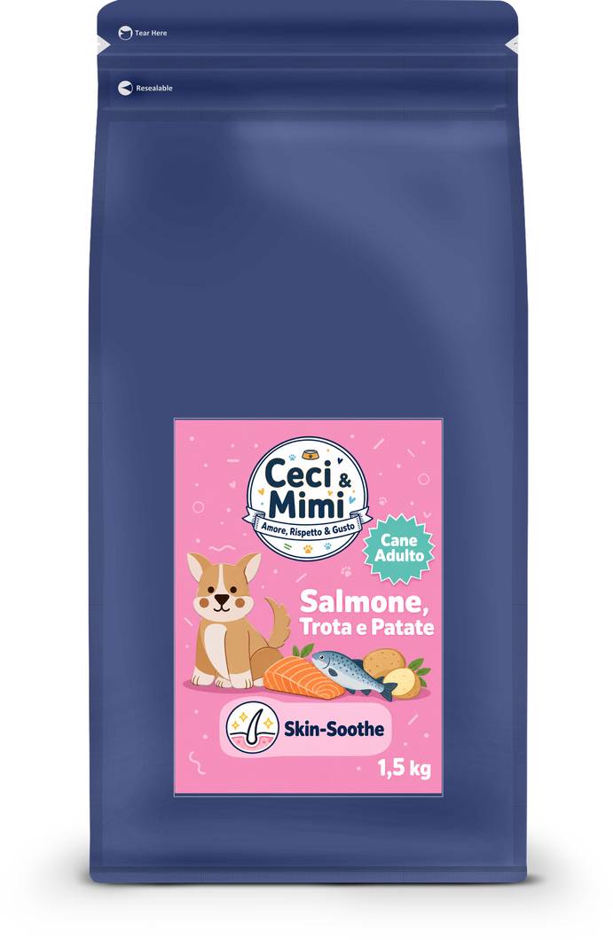 CECI & MIMI DOG - SUPER PREMIUM ADULT SALMONE, TROTA, PATATE & SKIN-SOOTHE 1,5 KG.