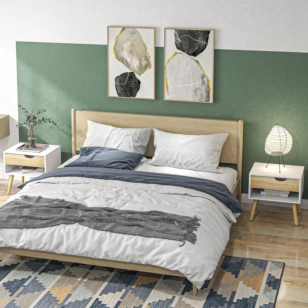 Lot de 2 Tables de Nuit tiroir Niche Design Moderne Panneau de Particules Classe E1 Pieds en Bois Massif 50 x 39 x 51 cm-9