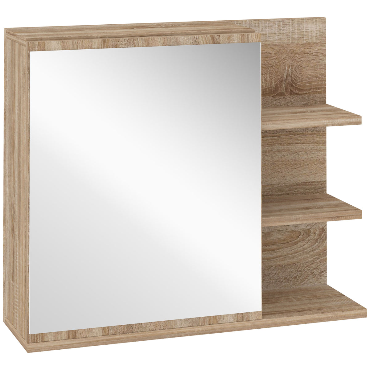 Armoire Miroir de Salle de Bain avec étagère - 3 étagères latérales - kit Installation Murale fourni - Panneaux Particules Aspect chêne Clair-0