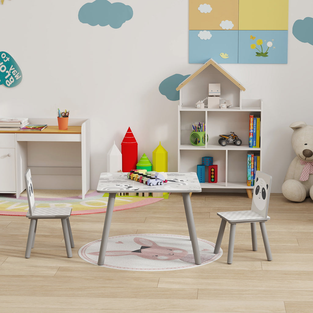 Ensemble table et chaises pour enfants, table pour enfant avec 2 chaises, motif animaux pour chambre à coucher gris-7