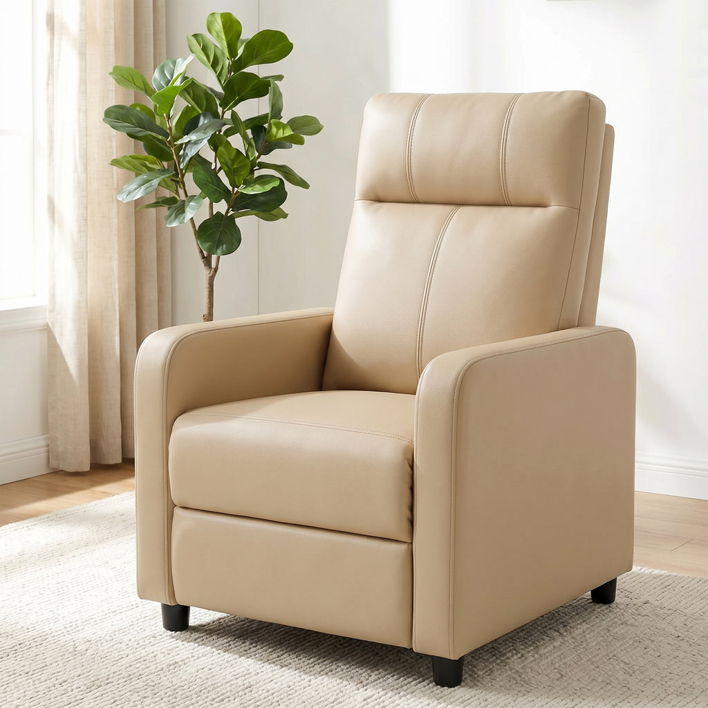 Fauteuil Relax Inclinable, Fauteuil de Relaxation en PU avec Repose-Pieds, Dossier Réglable par Poussée, Beige-1