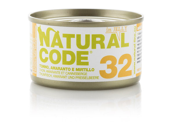 NATURAL CODE 32 TONNO CON AMARANTO & MIRTILLO IN JELLY 85 GR.