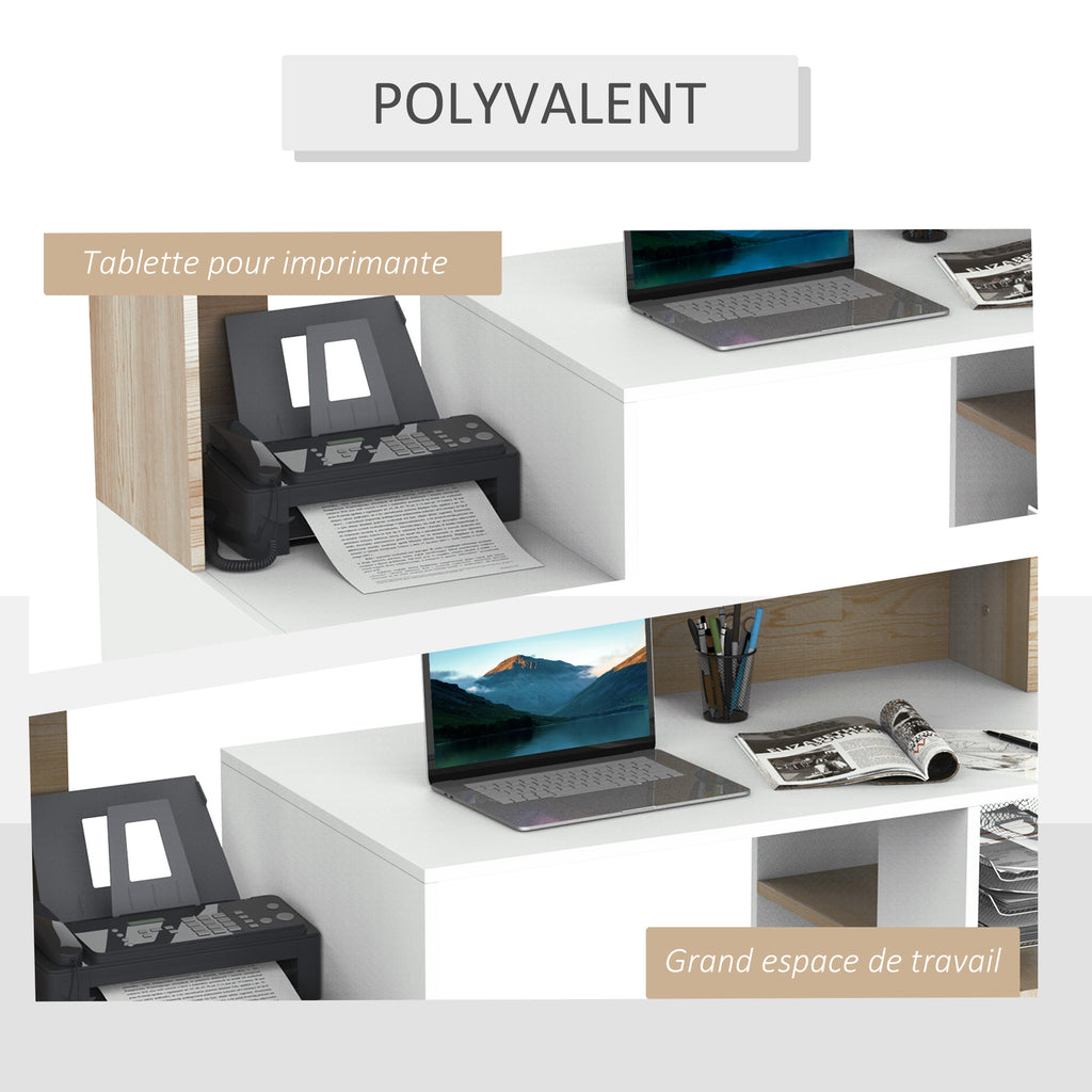 Bureau informatique avec 2 tiroirs, bureau avec rangement, 137 x 55 x 92 cm, étagères ouvertes et tablette-3