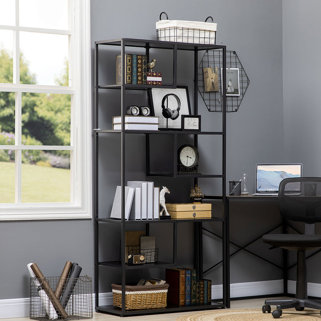 Bibliothèque étagère de rangement à 7 niveaux cadre en acier style industriel 83 x 34 x 180 cm noir-9