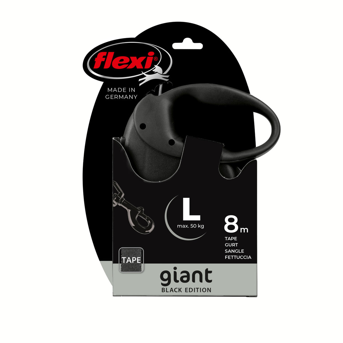 FLEXI GIANT L BLACK EDITION – GUINZAGLIO AVVOLGIBILE A FETTUCCIA PER CANI GRANDI (8 METRI / MAX 50 KG)