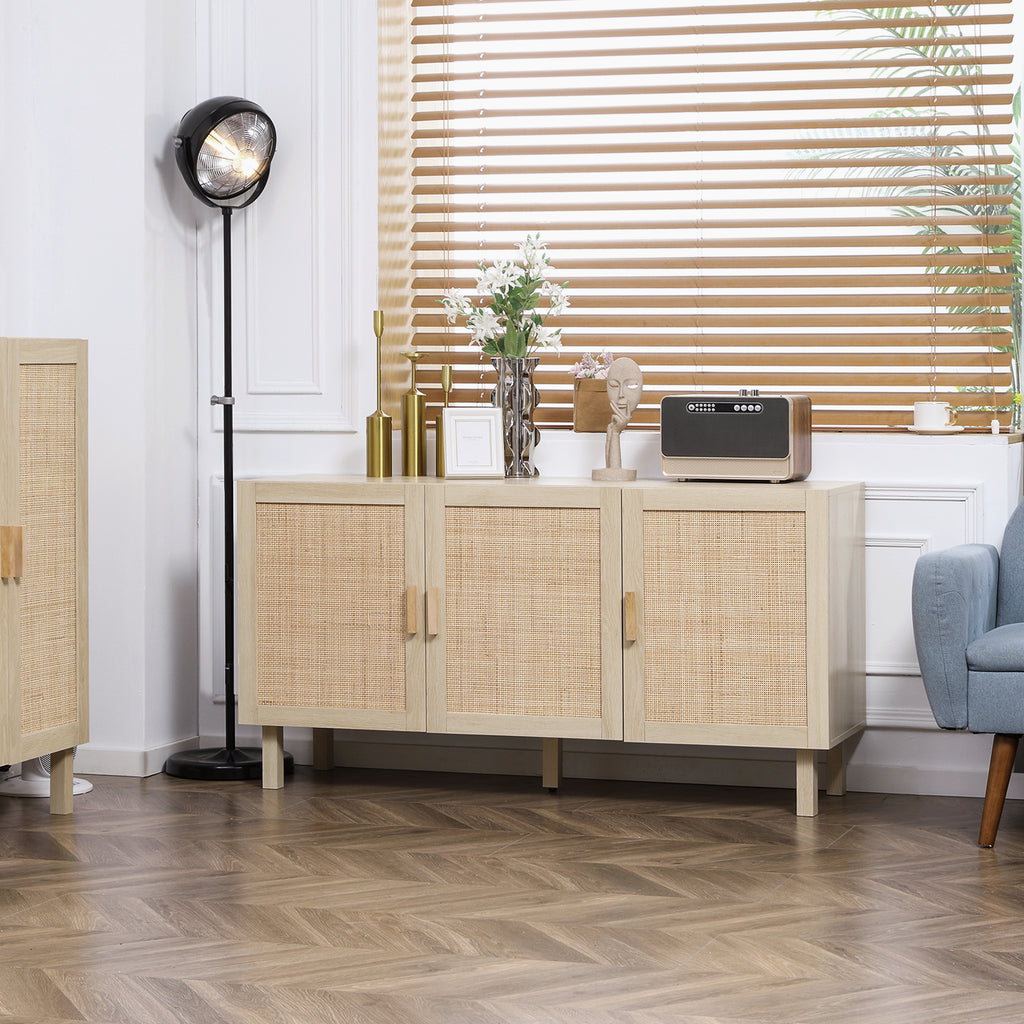 Buffet Meuble de Rangement Placard 3 Portes avec étagère réglable Effet cannage Style bohème - 136 x 41 x 70 cm-9