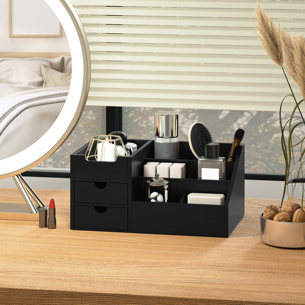 Boite de Rangement de Bureau - Organiseur de Bureau - 7 Compartiments, 2 tiroirs - Bambou Verni Noir-9