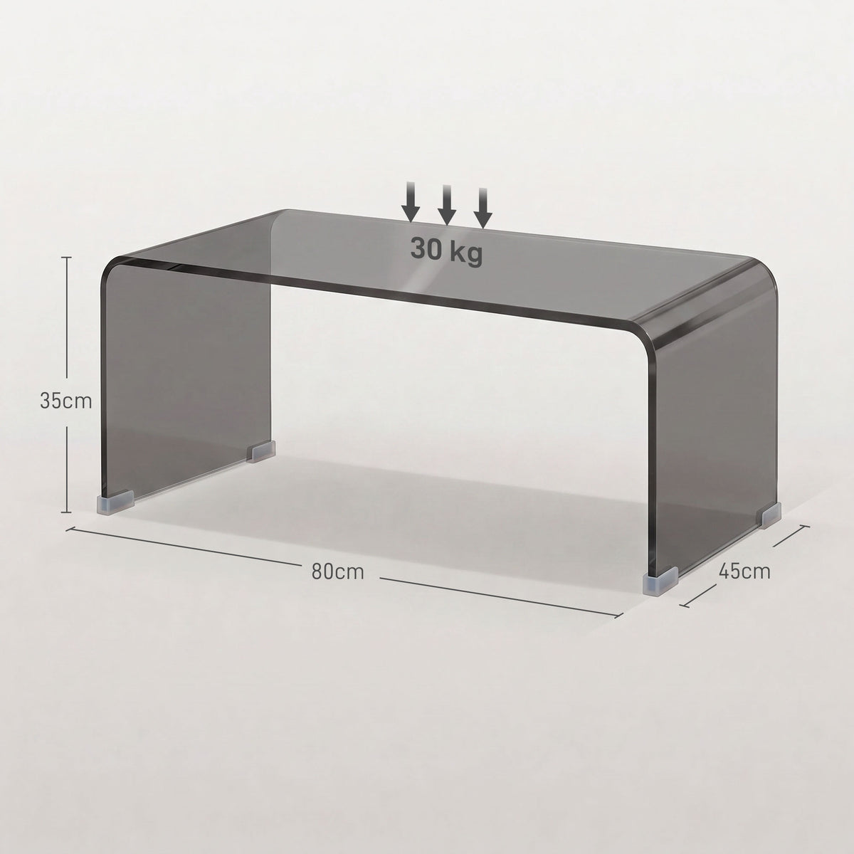 Table Basse en Verre, Table de Salon Rectangulaire Design Moderne avec Bords Arrondis Sûrs, Gris Clair Transparent-2