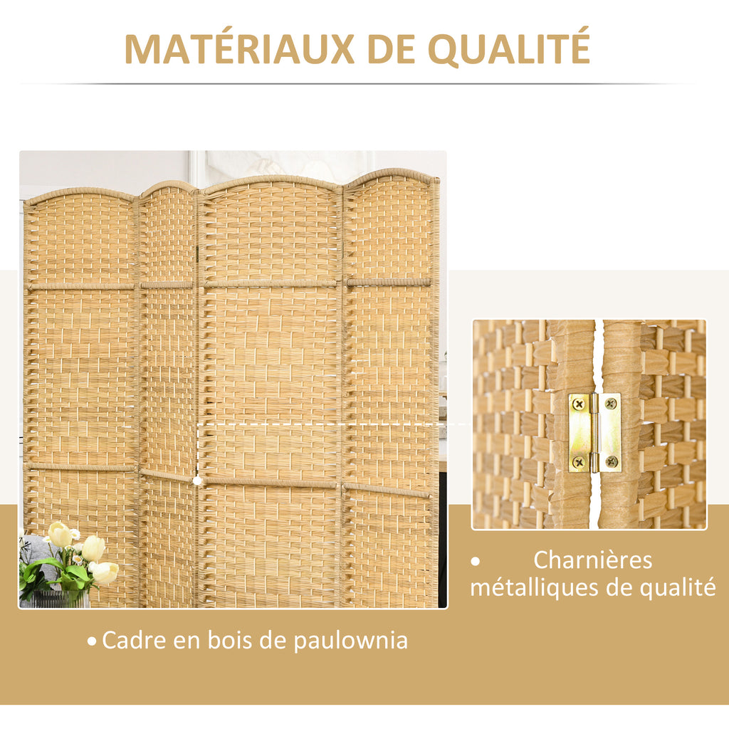 Paravent intérieur en bois 4 panneaux séparateur de pièce pliable pour salon chambre 180 x 180 cm bois naturel-5