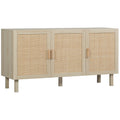 Buffet Meuble de Rangement Placard 3 Portes avec étagère réglable Effet cannage Style bohème - 136 x 41 x 70 cm-0