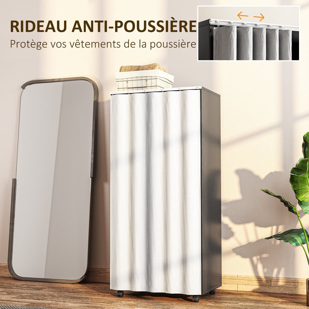 Armoire penderie Armoire de Rangement Mobile avec rideau, Panneaux de Particules, tringle de suspension, noir-4