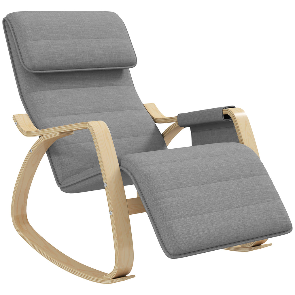 Fauteuil relax à bascule fauteuil allaitement avec repose-pieds réglable, poche latérale et appui-tête, gris-0