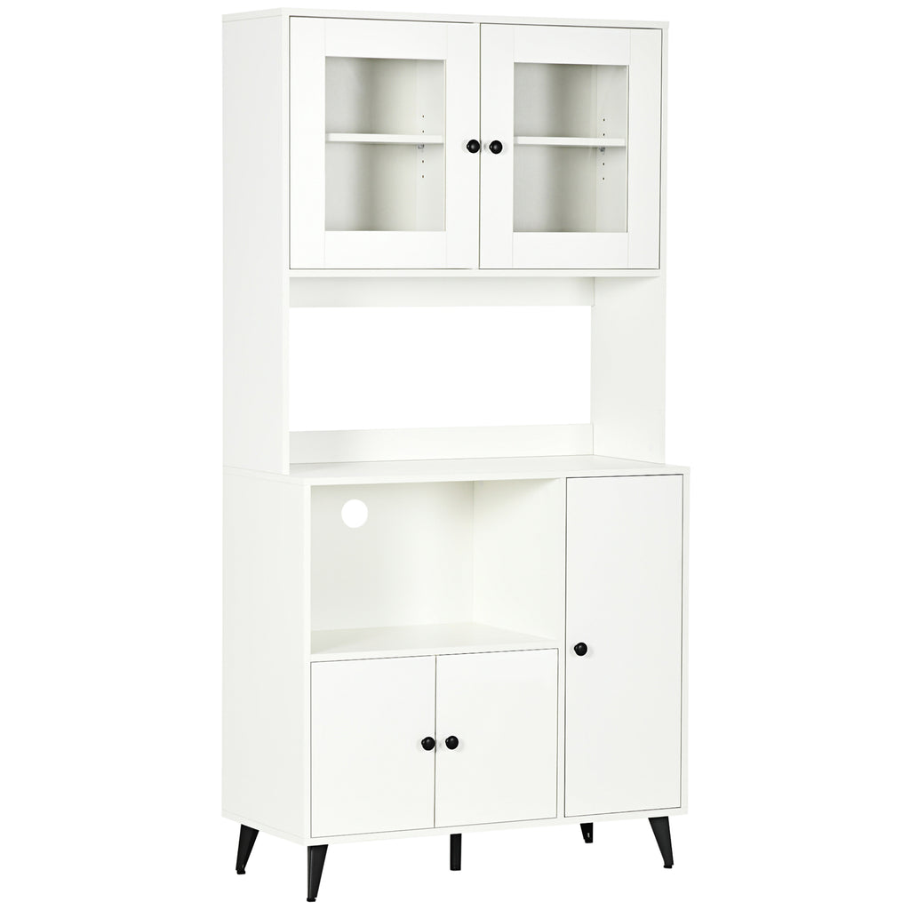 Armoire de cuisine avec 3 placards, niches, étagères réglables, portes vitrées, passe-câble, 90x40x180cm, blanc-0