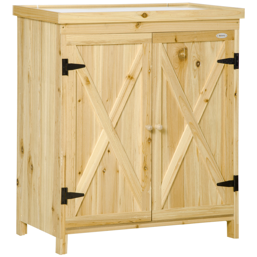Armoire de jardin armoire de rangement de jardin plateau en métal galvanisé en bois massif 80 x 45 x 92 cm bois naturel-0