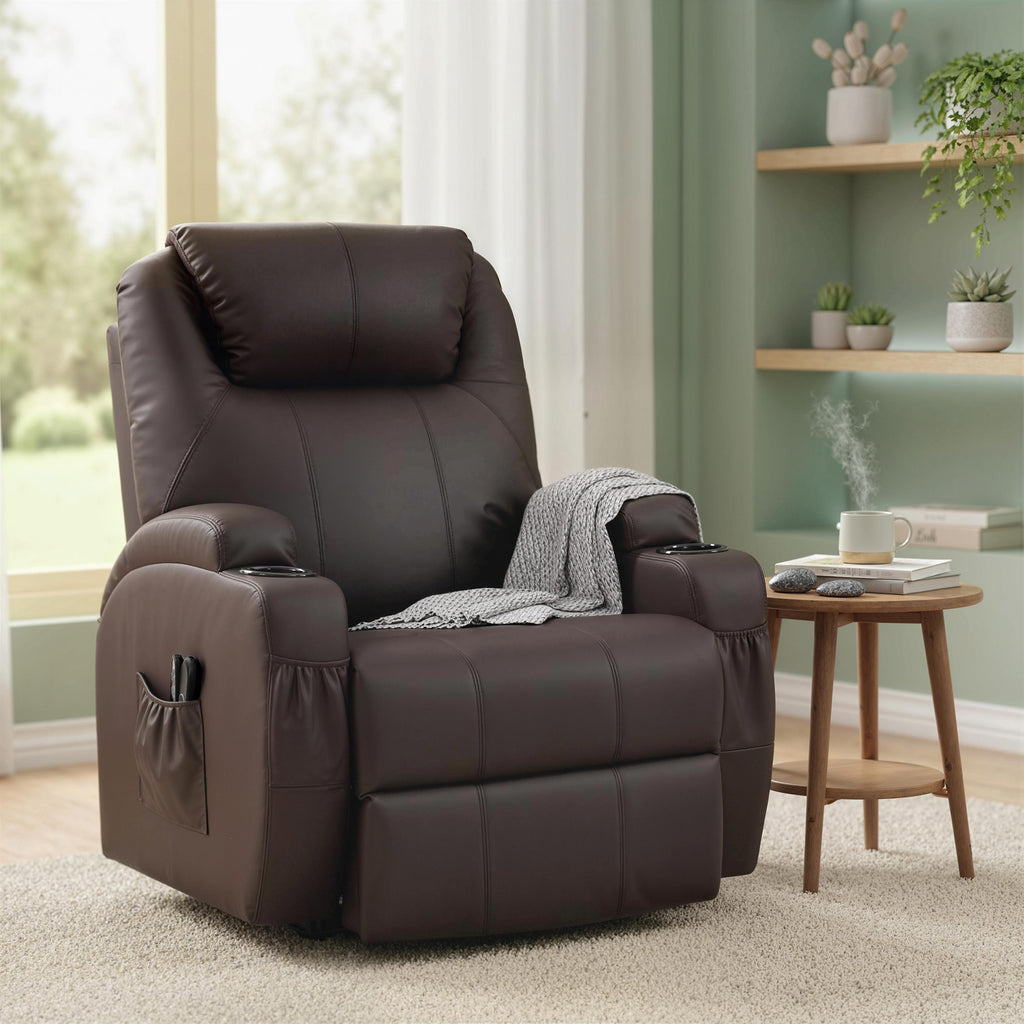 Fauteuil releveur électrique, fauteuil relax électrique, repose-pied, dossier inclinable, port USB, 83x95x107cm, marron-9