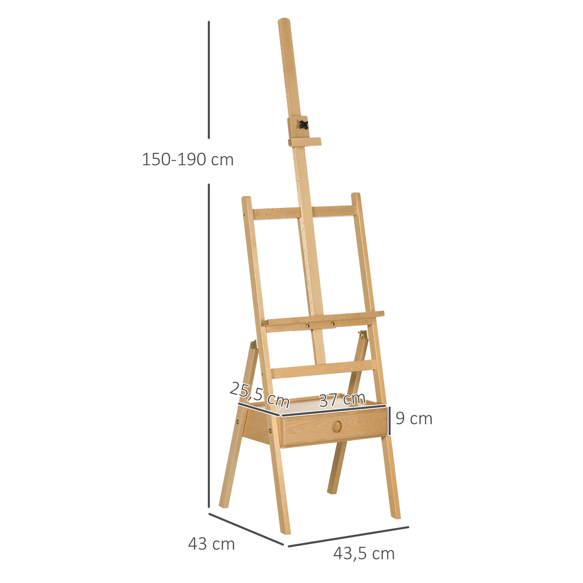 Chevalet en bois sur pied chevalet d'artiste avec tiroir intégré hauteur réglable jusqu'à 92 cm coloris naturel-2