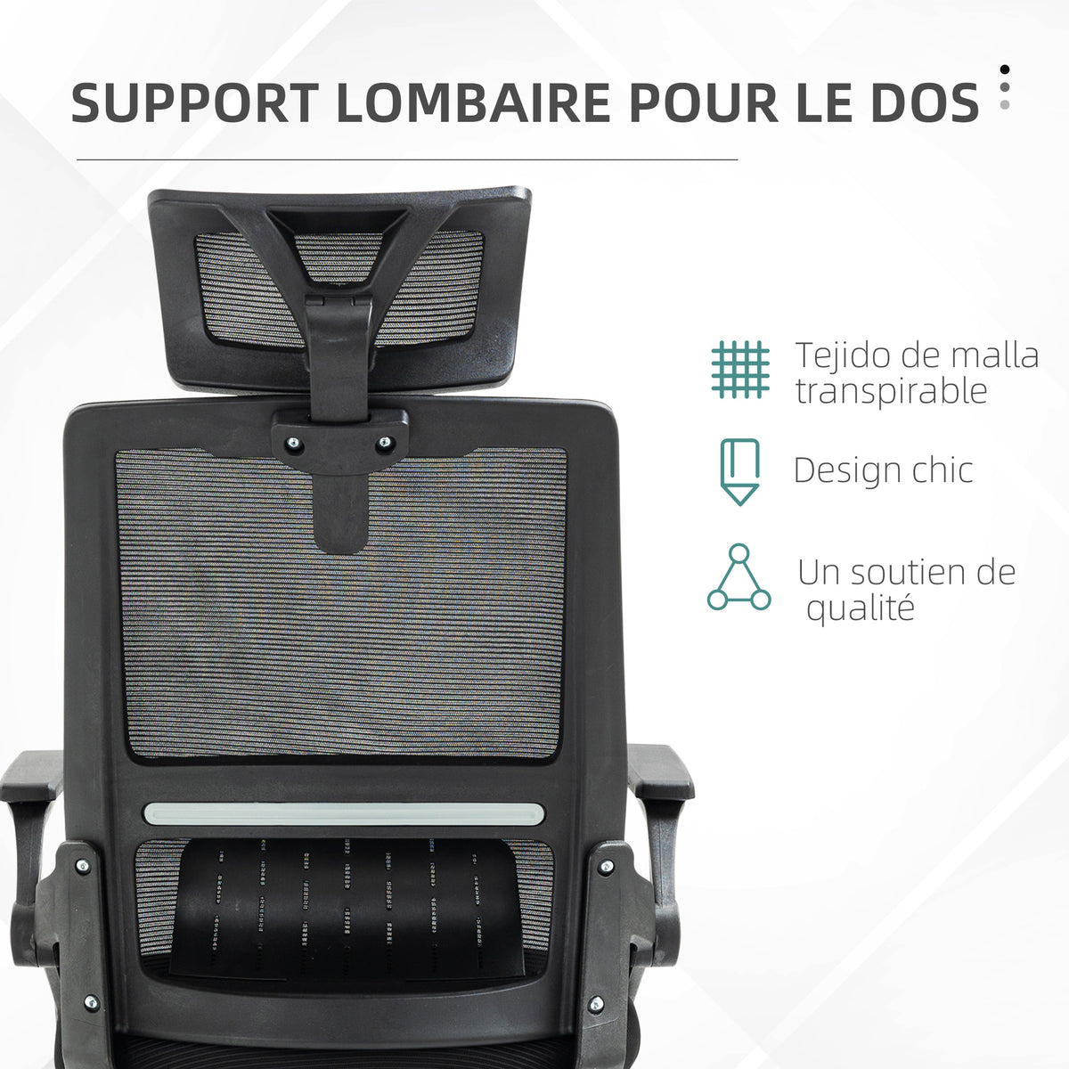 Fauteuil de bureau réglable tissu maille polyester dossier ergonomique inclinable pivotant Noir-5