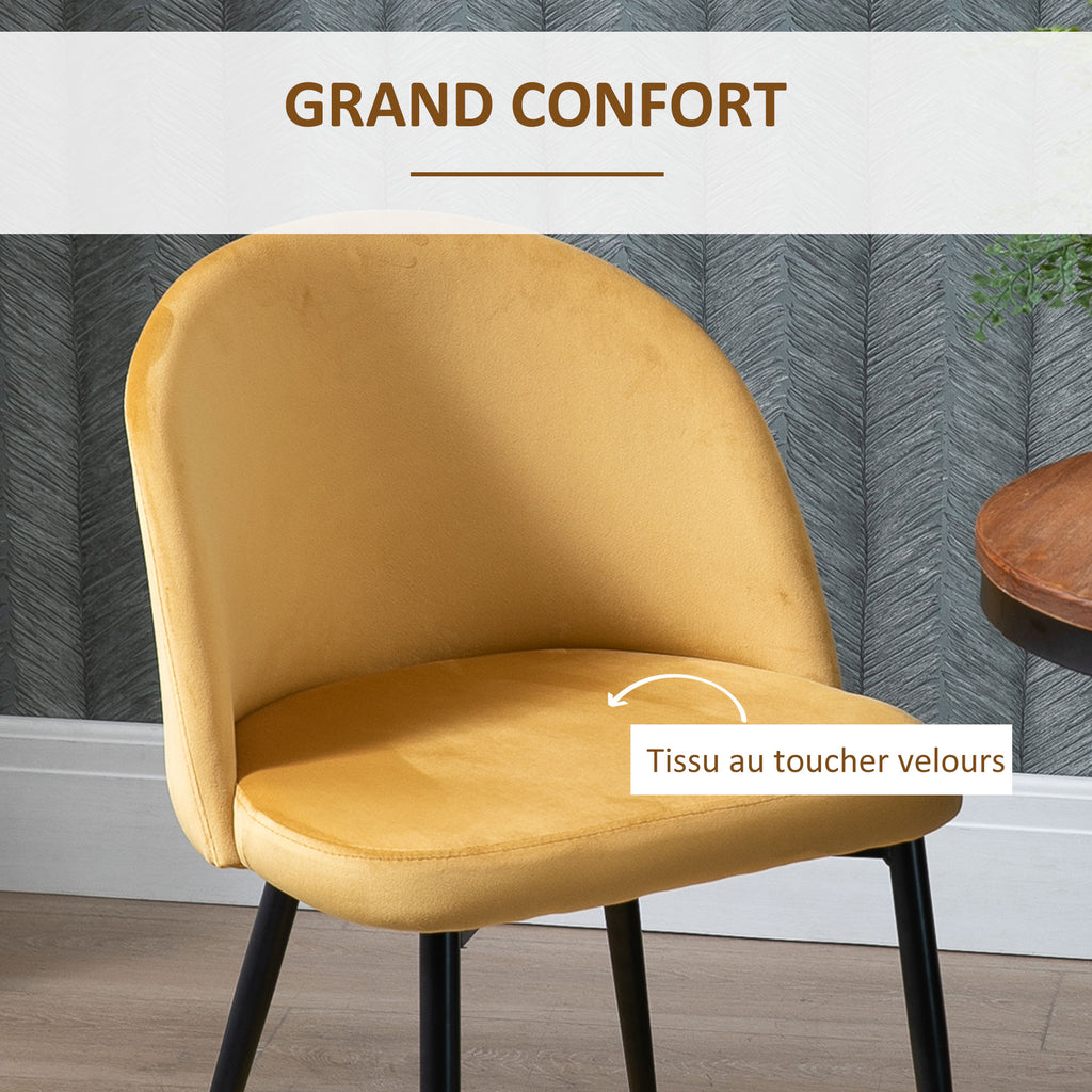 Lot de 2 chaises salle à manger chaise de cuisine scandinave chaise en velours rembourrée avec pieds effilés en métal, pour salon, salle à manger, jaune-4