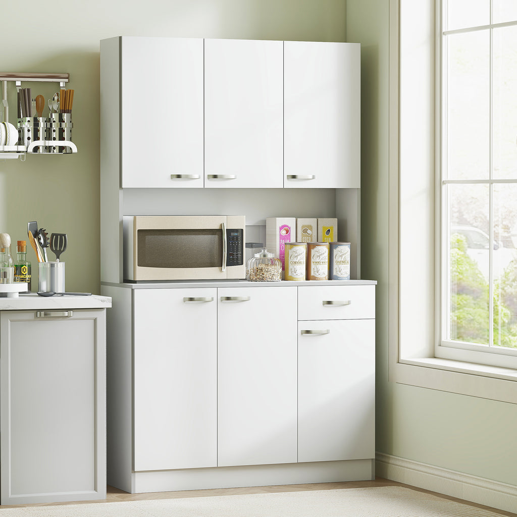 Buffet de cuisine armoire de cuisine contemporaine multi-rangements 6 portes 1 tiroir + grand plateau-1